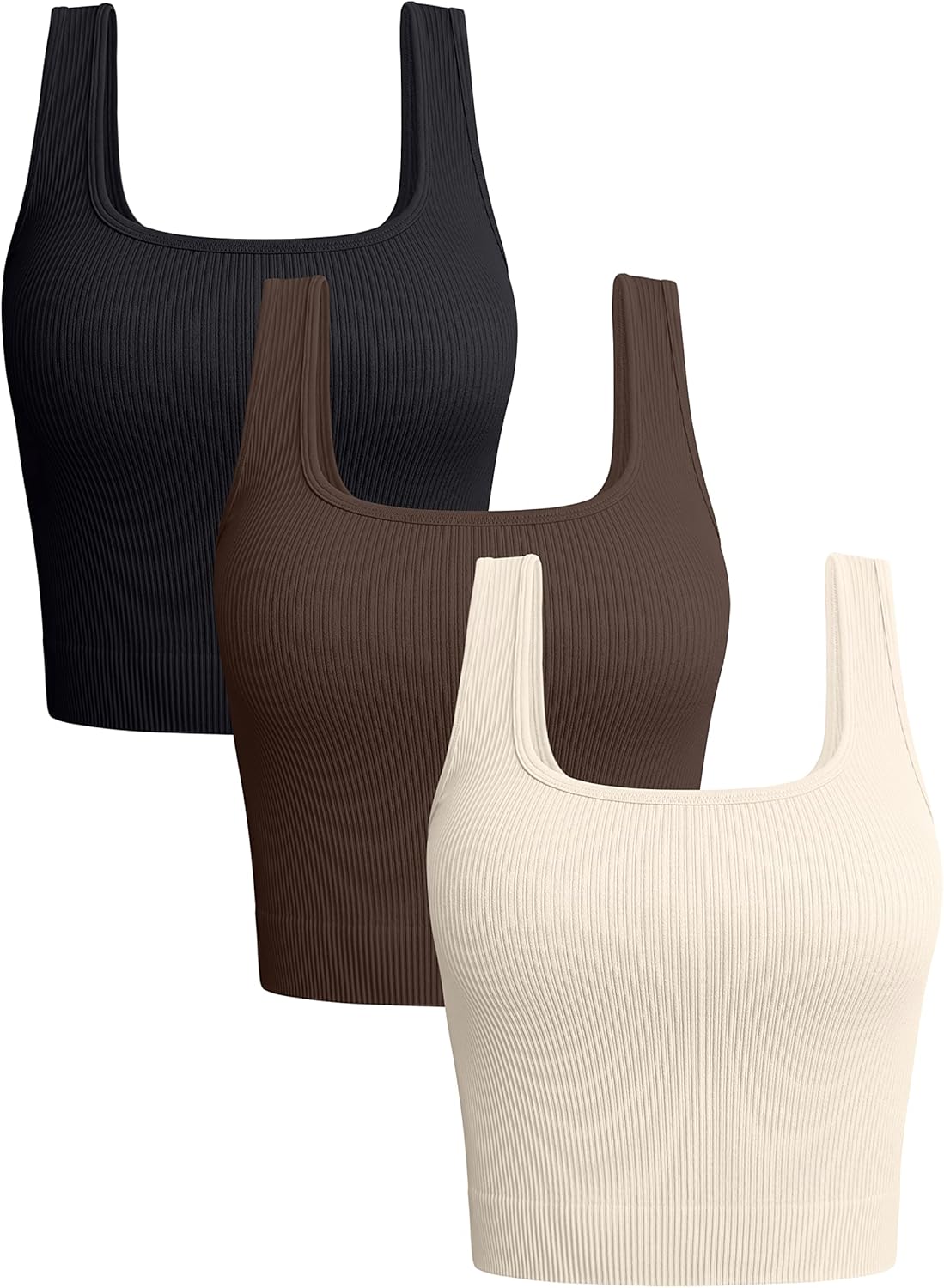 OQQ Womens 3 Piece Tank Tops Ribbed Seamless Workout Exercise Shirts Yoga Crop Tops