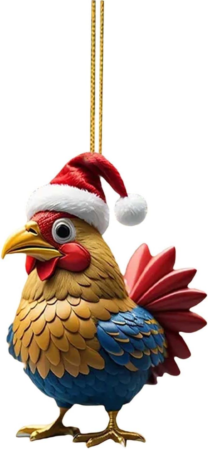 High Trade in Lightning Trade in Flat Adorable Rooster Putting Decoration Christmas Hat Chick Decoration Adorable Christmas Rooster Automobile Pendant House Tree Ornament Christmas Tree Decoration House Ornament