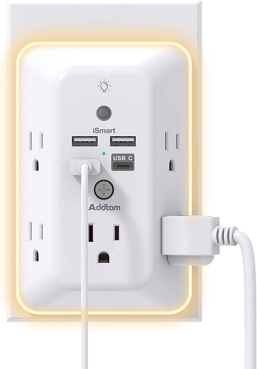 Surge Protector, Outlet Extender with Night time Luminous, Addtam 5-Outlet Splitter and four USB Ports(1 USB C), Multi Plug Wall Outlet for House Administrative center Dorm Room Necessities