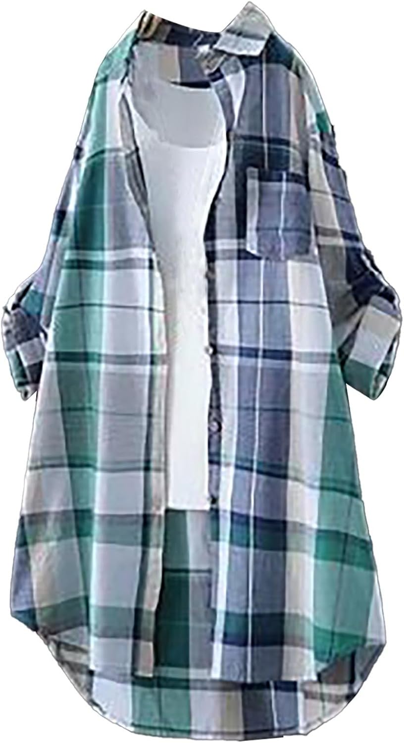 Fall Outfits for Girls 2024,Plaid Shirts Distinguishable Entrance Roll Up Sleeve Tops Outsized Button Indisposed Cardigan