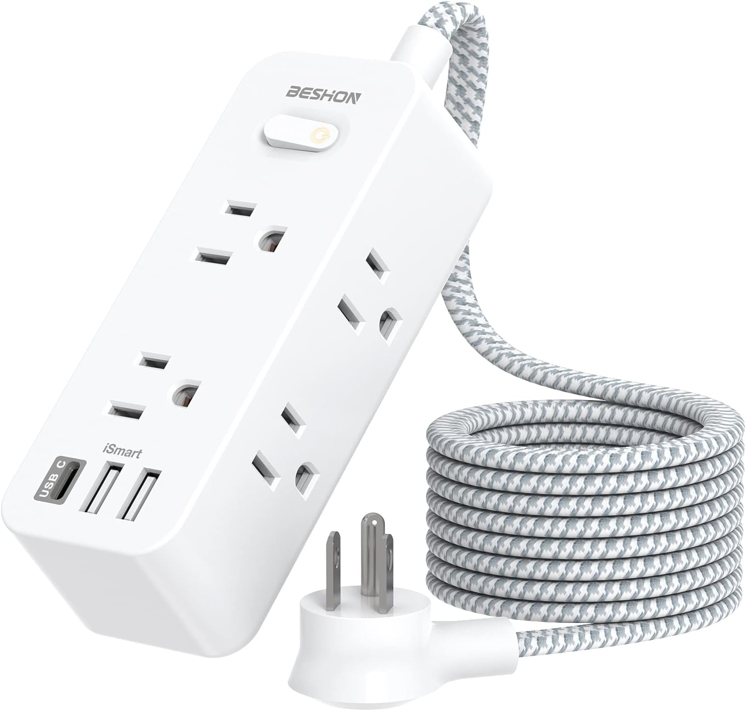 Energy Strip Surge Protector, 5Ft Extension Twine, 6 Retailers with 3 USB Ports(1 USB C Outlet), 3-Facet Outlet Extender, Wall Mount, Compact for Advance, House, College, Faculty Dorm Room and Place of job