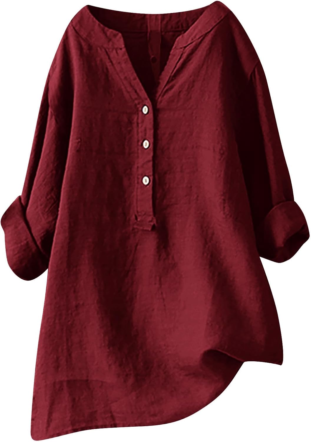 Ladies Summer season Linen Shirts 3/4 Sleeve Anecdote Shirt V Neck Button Tunic Tops Stylish Dressy Causal Clothes 2024