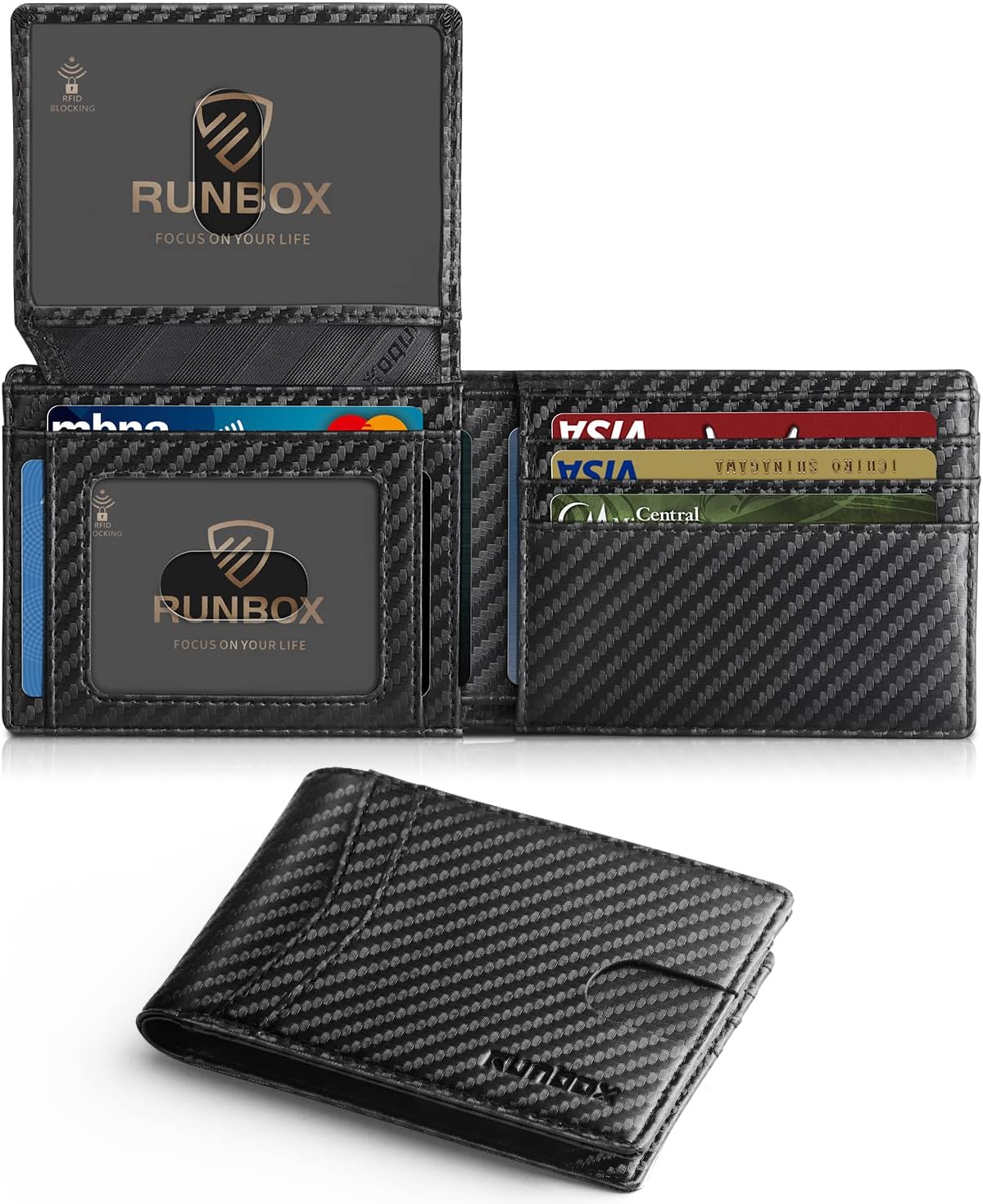 RUNBOX Pockets for Males Thin Rfid Leather-based 2 ID Window With Present Field