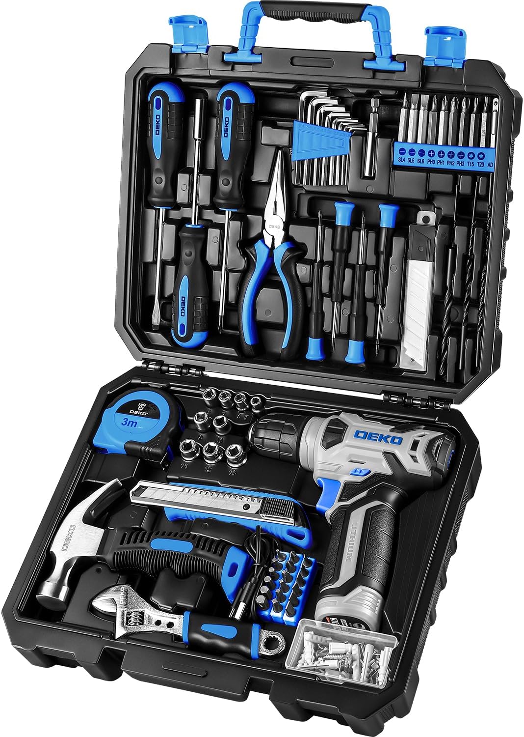 DEKOPRO Drill Poised: Instrument Poised with 8V Blue Cordless Drill, House Instrument Package with Drill, Hand Instrument Kits for Girls 126 Piece