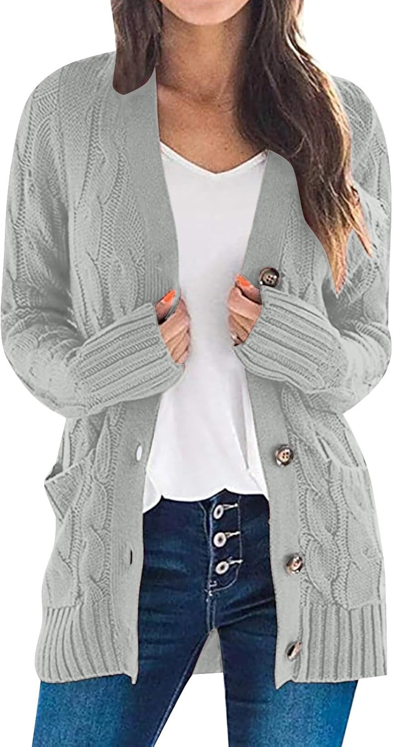 Ladies’s Cardigan Chunky Noticeable Entrance Button Sweaters with Wallet Reduce Slouchy Outsized Fall Outerwear Autumn&Iciness Coats