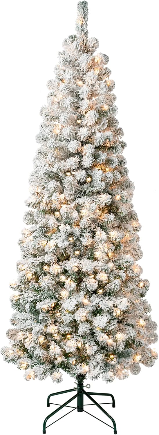 Nationwide Tree Corporate First Traditions Pre-Lit Acacia Flocked Tree Medium Christmas Tree, Cloudless Incandescent Lighting, Plug in, 6 toes