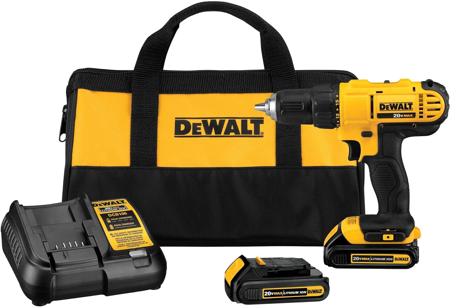 DEWALT 20V Max Cordless Drill/Driving force Equipment, 2 Batteries and Charger Integrated (DCD771C2)