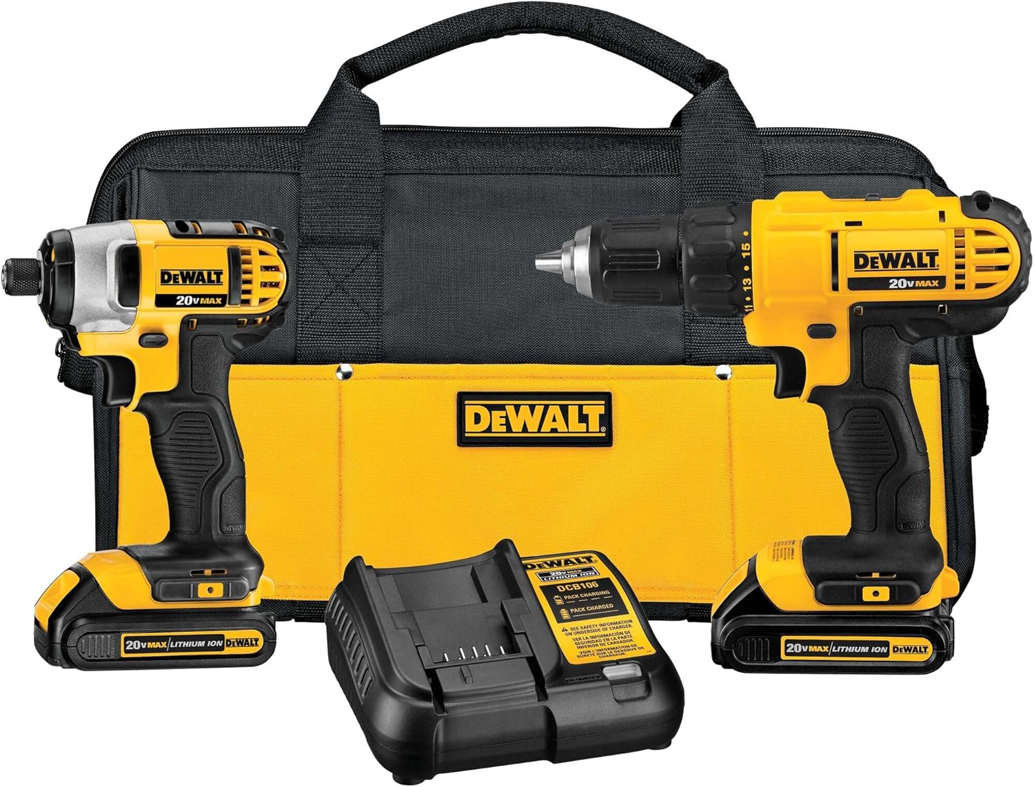 DEWALT 20V MAX Cordless Drill and Affect Driving force, Energy Software Combo Equipment with 2 Batteries and Charger (DCK240C2)