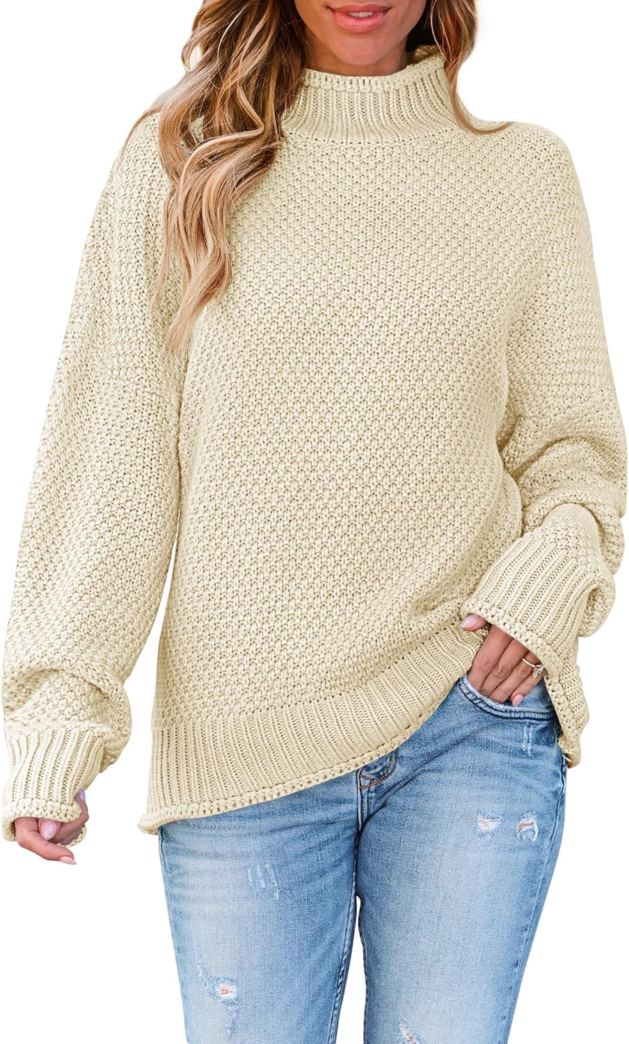 ZESICA Ladies’s 2024 Turtleneck Batwing Sleeve Drop Outsized Chunky Knitted Pullover Sweater Jumper Tops