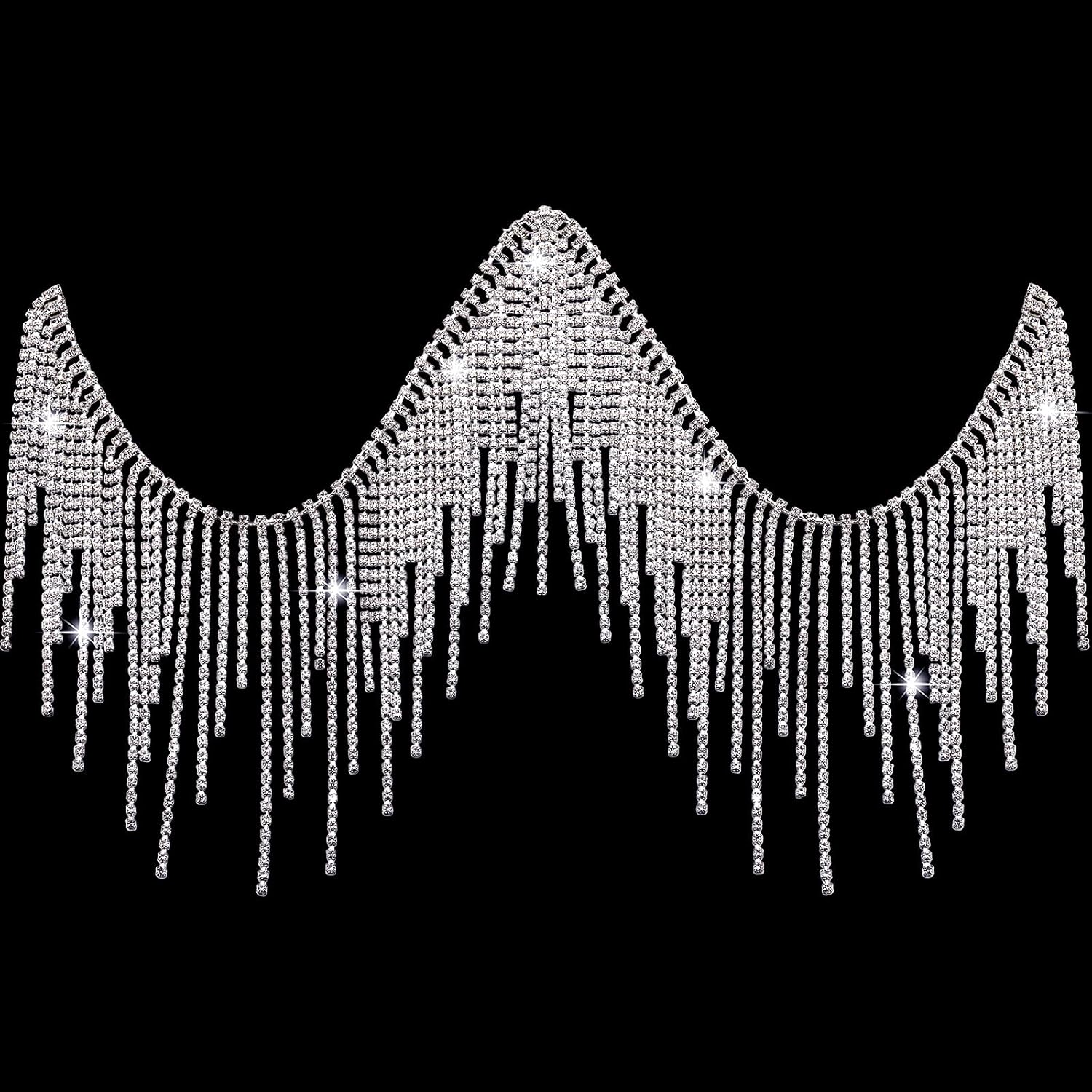 Rhinestone Fringe Trim Belt , Beaded Fringe Trim Rhinestone Ribbon Tassel Chain for Jeans Clothing Accessories DIY Decoration (0.5 Yard, Silver)